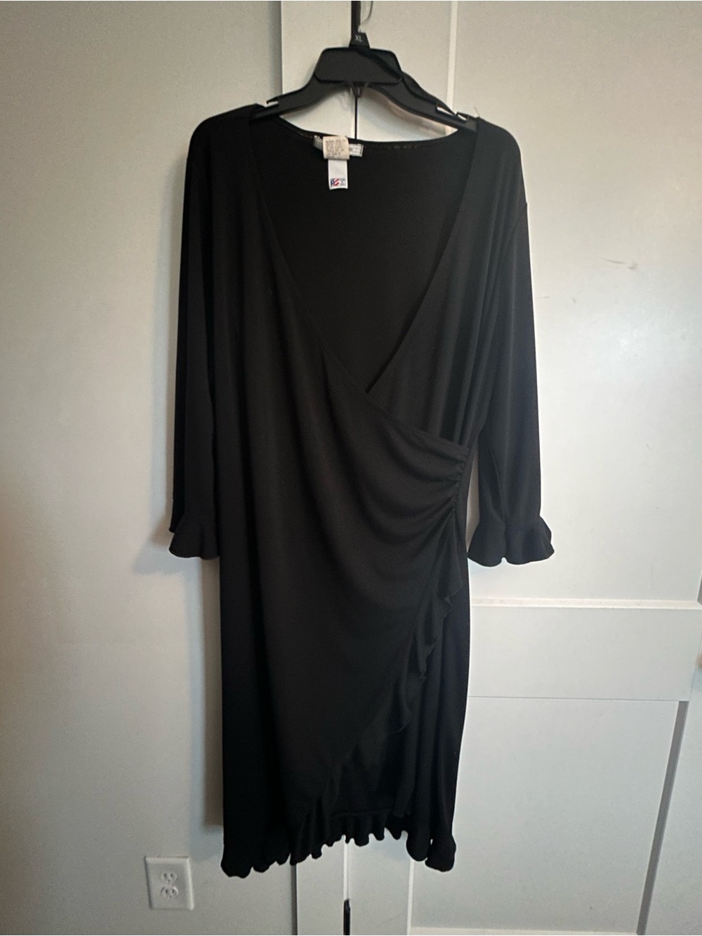 La Belle Black Wrap Dress with Ruffle Trim